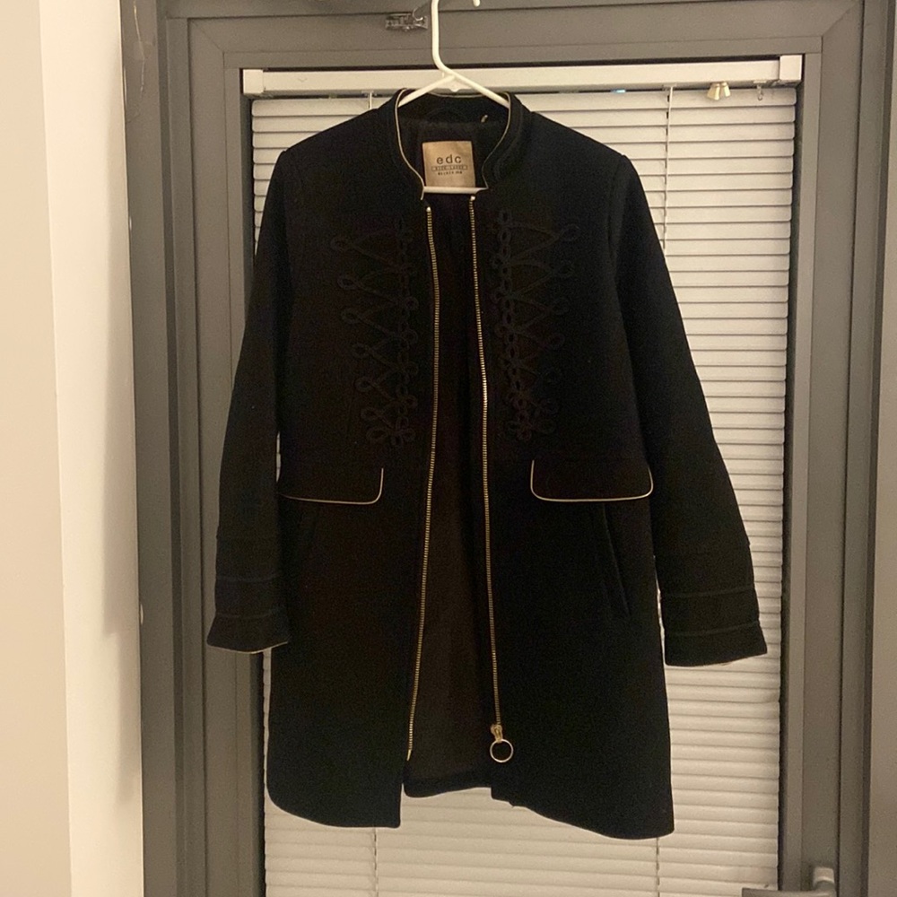 EDC by Esprit black wool military coat with gold detail trim